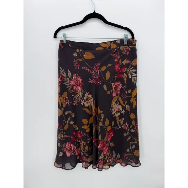 Westport 1962 Floral Chiffon Midi Skirt L Brown Burgundy Boho Y2K Romantic - Image 2