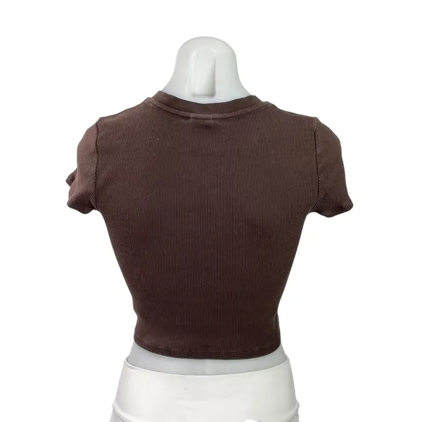 Aritzia TNA Brown Ribbed Knit Crewneck Short Sleeve Crop Tee T-shirt Top Size M - Image 3