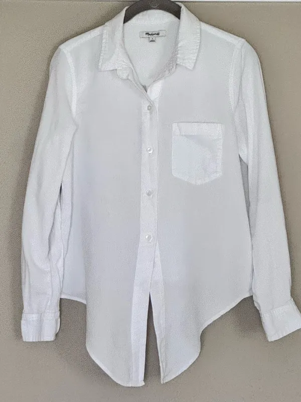 MADEWELL Tie-Front Linen Button Down Shirt S 19” p2p Eyelet White EUC - Image 6