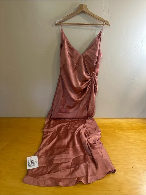 ASOS Edition Satin Twist-Detail V-Neck Maxi Dress in Cinnamon Rose Size 10 New - Image 10