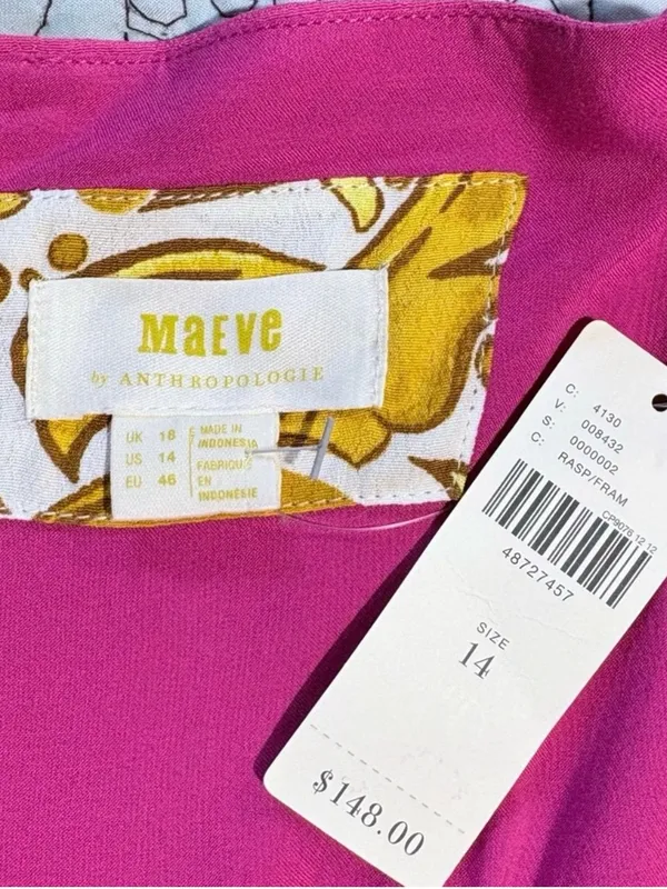 💥NWT Maeve Anthropologie Raspberry Pink Wrap Tie Waist Puff Sleeve Dress 14💛 - Image 10