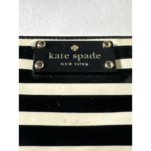 Kate Spade New York Black Cream Stripe Zip Around Wallet Organizer Continental - Image 4