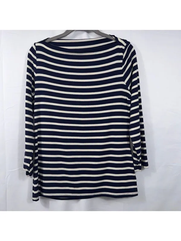 Old Navy Classic Navy & White Striped Boat Neck Top Size Medium - Image 2