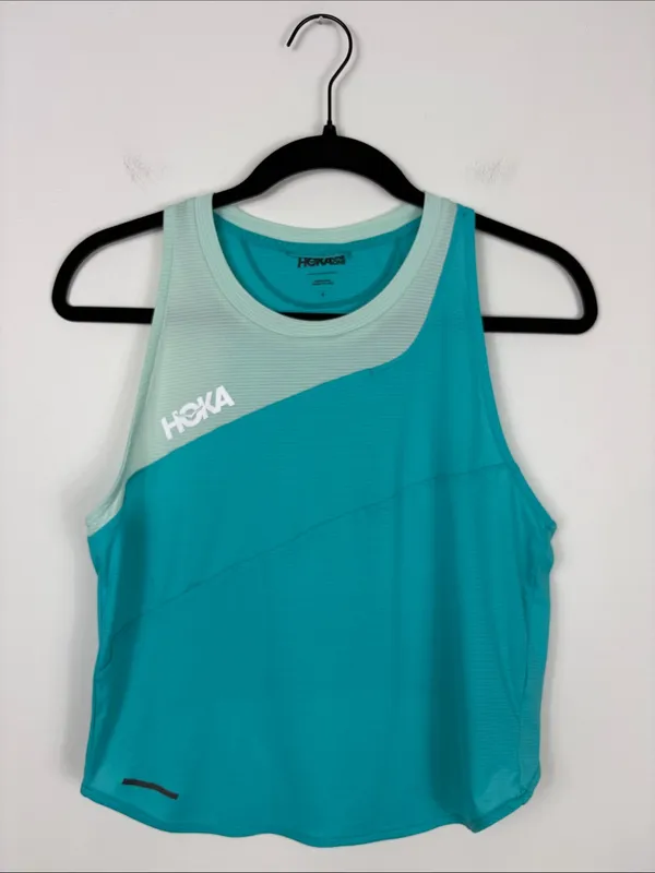 Hoka Glide Tank Top Women’s Size Small Cropped Teal Blue Racerback Active - Image 2