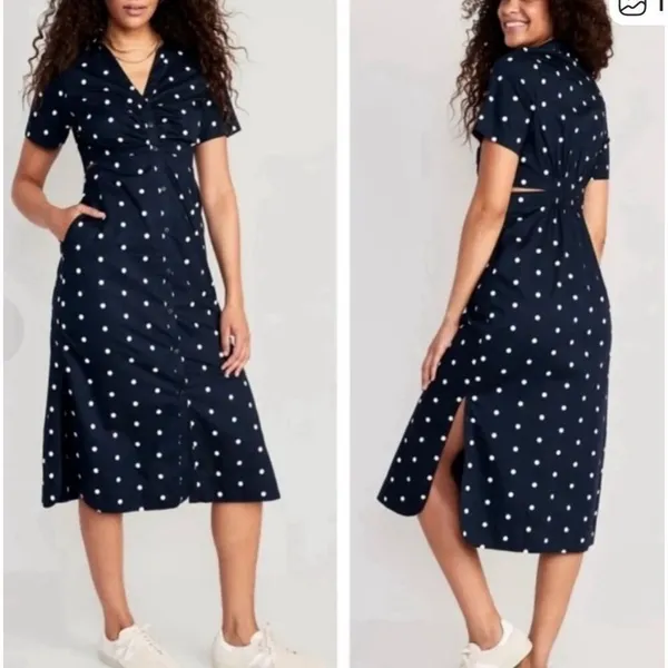 Old Navy polka dot cutout side midi dress size small - Image 2