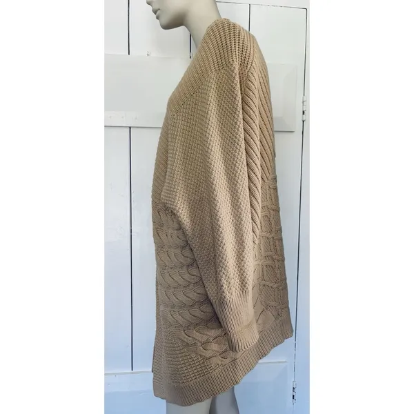 Bass Knit Cardigan Womens Sweater L/XL Cable‎ Texture Chunky Tan Beige Sand - Image 3