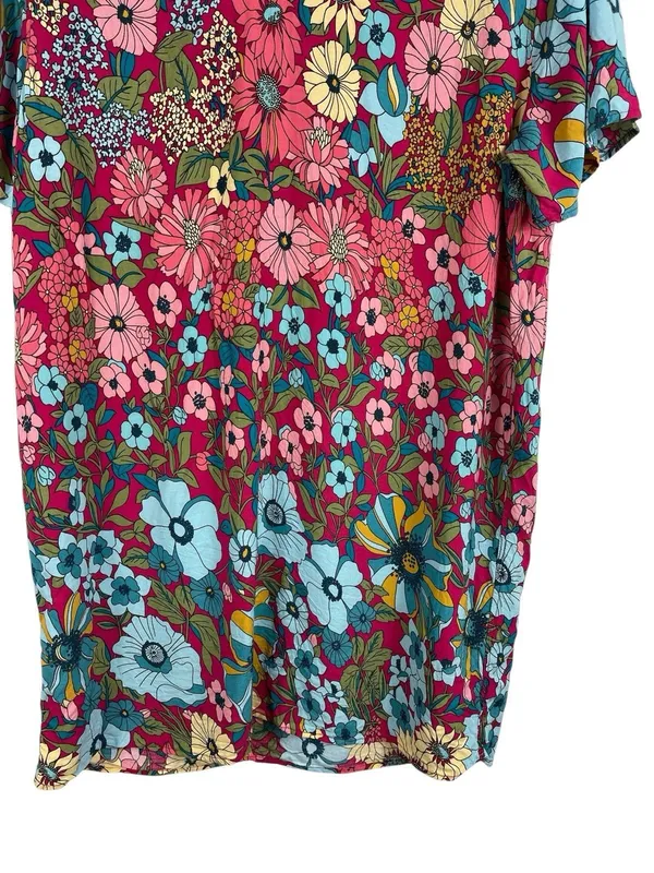 Natural Life Floral Mini Dress Womens M Pink Blue Boho Rayon Short Sleeve Hippie - Image 4