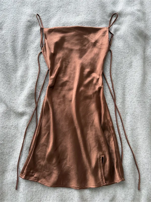 Princess Polly Brown Satin Cowl Neck Mini Dress - Image 2