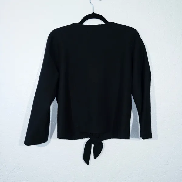 Madewell Texture & Thread Black Long-Sleeve Tie-Front Top Size Medium - Image 8