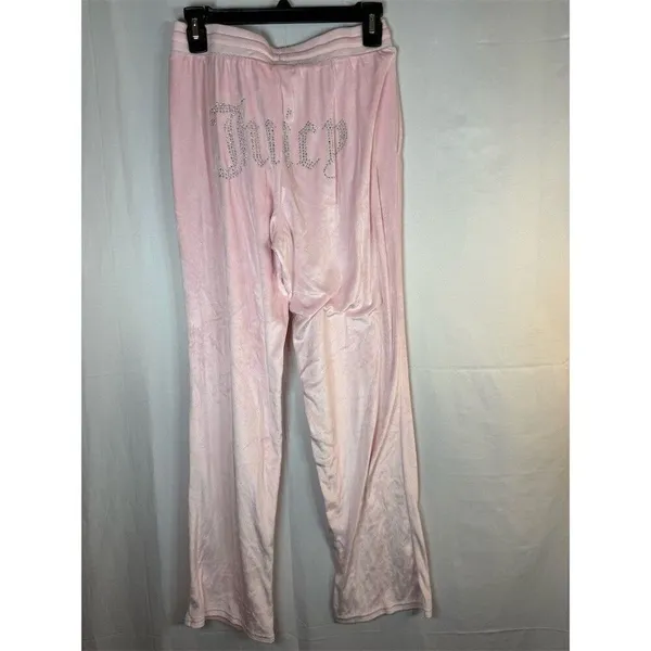 Juicy Couture Pajama Pants Womens S Pink Velour Rhinestone Logo Y2K - Image 7