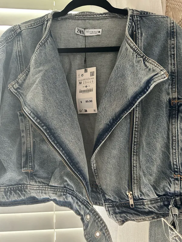 Zara Denim Moto Zip Up Cropped Jacket  - Image 8