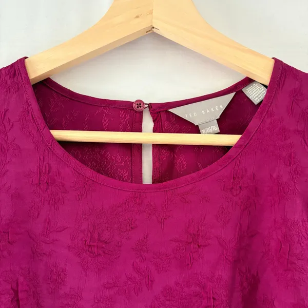 Ted Baker Magenta Pink Floral‎ Jacquard Puff Sleeve Blouse XL 1037380 NWT - Image 3