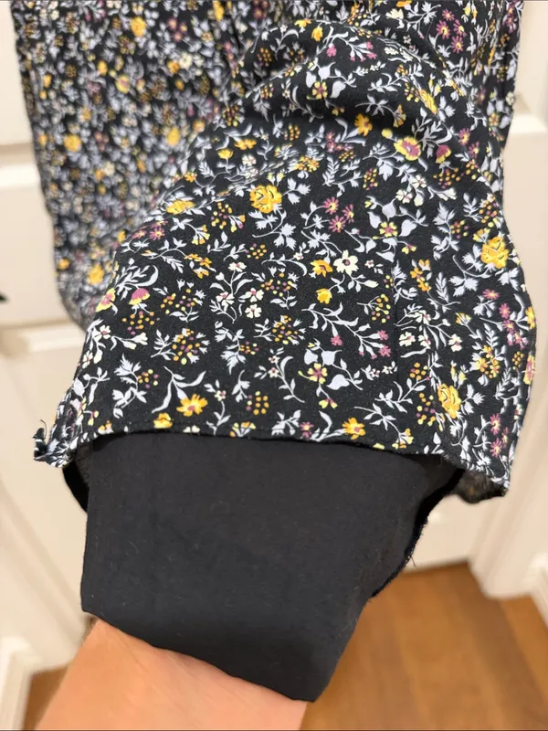 Madewell Floral Ruffle Neck Short Sleeve Dress Black Multicolor Medium Mini - Image 8