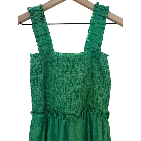 Fanco‎ Green Maxi Dress Green Smocked Tiered Small Sleeveless Ruffle Summer - Image 4