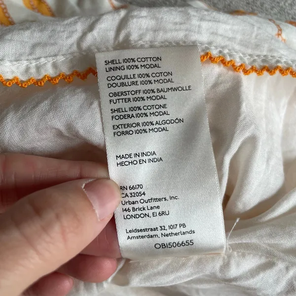Maeve Anthropologie Floral Cotton Mini Dress Orange White‎ Smocked Back Large - Image 5