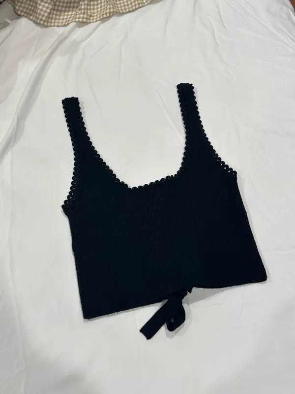 For Love & Lemons Black Tank Top With Buttons And Tie - Image 3