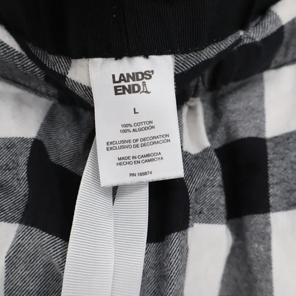Lands' End Pajama Pants Womens L Buffalo Check Black White Flannel Excellent - Image 2