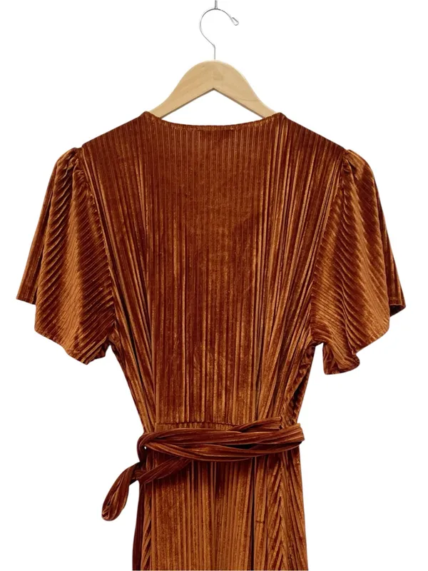 NWT Baltic Born Andi Dress Sz XXL Copper Ribbed Velvet Wrap Maxi Flutter Sleeve - Image 6