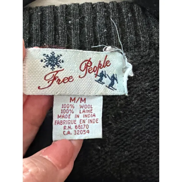 Vintage 90s Free People 100% Wool Fair Isle Nordic Zip Cardigan Sweater M - Image 6