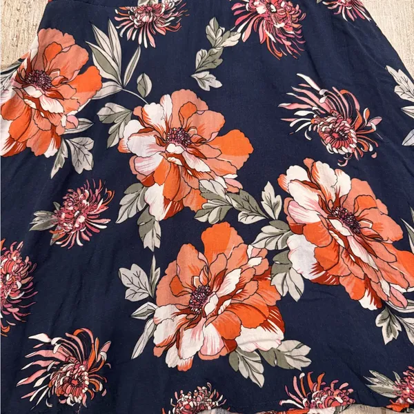 Aakaa Navy Floral Mini Dress with Orange and White Accents Size Small - Image 2