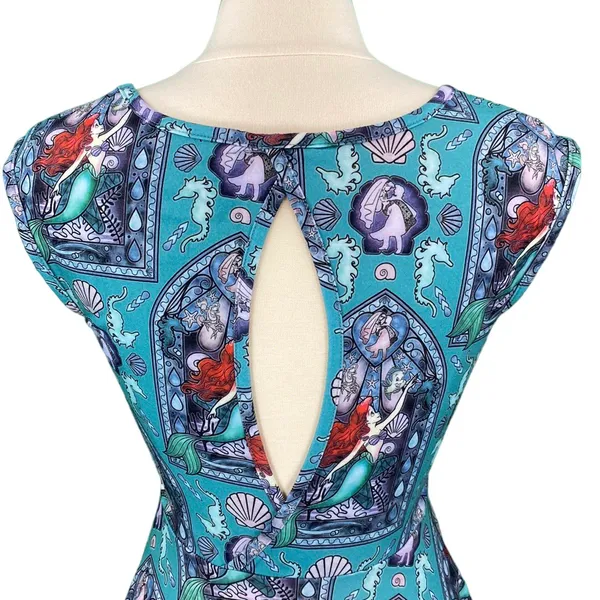 The Little Mermaid Teal Ariel Print Open Back Skater Dress - Image 8