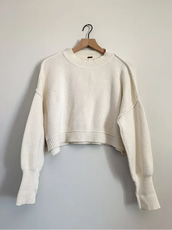 Free People Cream Easy Street Cropped Pullover XS - Image 4