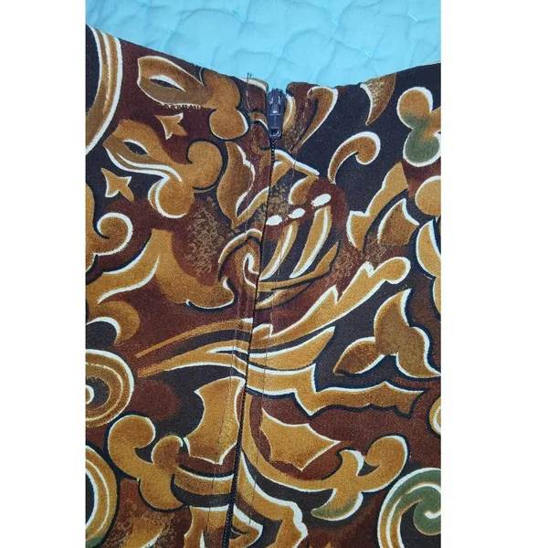 Vintage Brown Paisley Shift Dress Sheer Overlay Sleeveless Lagenlook Boho Midi - Image 6