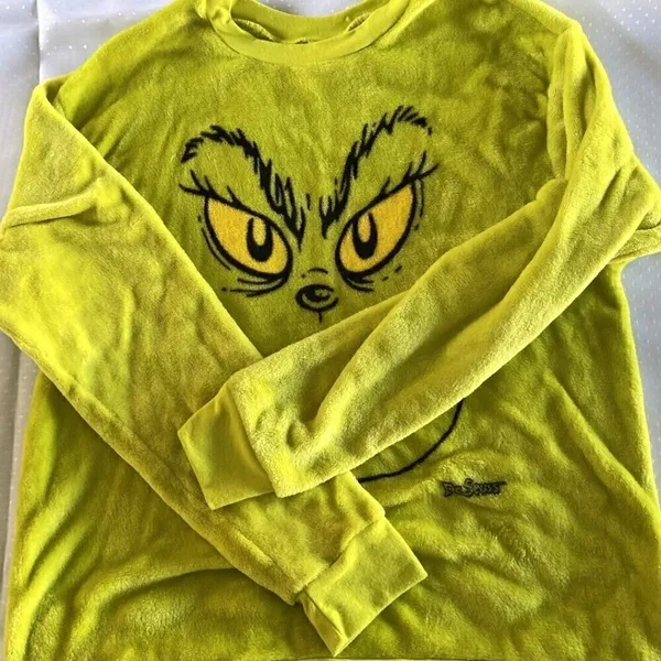 Dr. Seuss The Grinch Plush Sweatshirt Soft Long Sleeve Sz L Green Christmas - Image 3