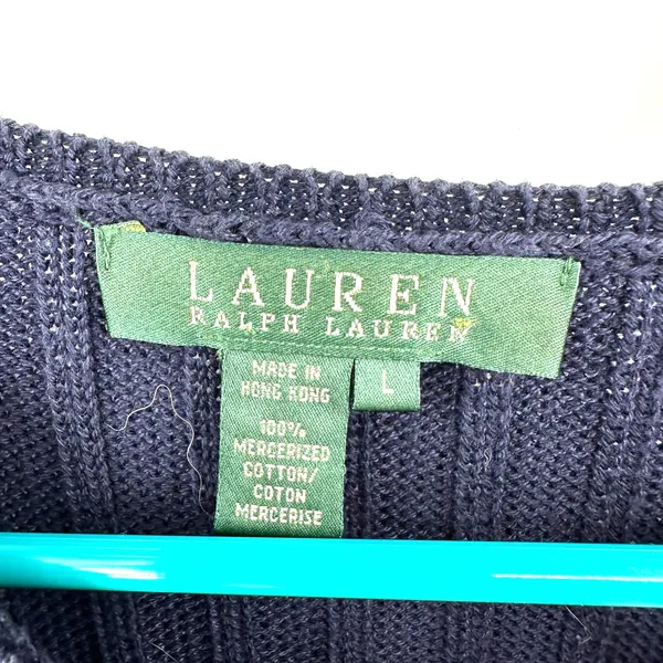 Lauren‎ Ralph Lauren Size Large Sweater Navy Blue Accent Buttons Knit Nautical - Image 4