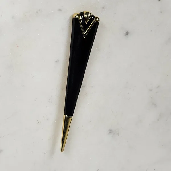 Monet Vintage Enamel Brooch Pin Black Gold Tone Art Deco Statement Jewelry - Image 15