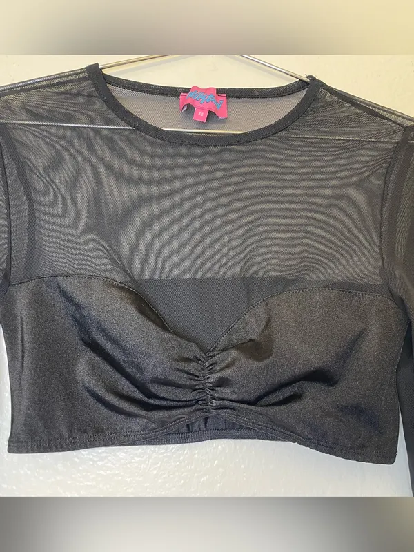 Edikted Black Night Out Sheer Crop Top‎ Size XS - Image 8