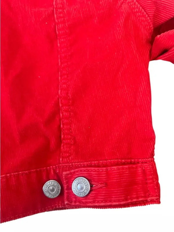 LEVI’S PREMIUM Red Corduroy Cropped Trucker Jacket - Medium White Tab - Image 9
