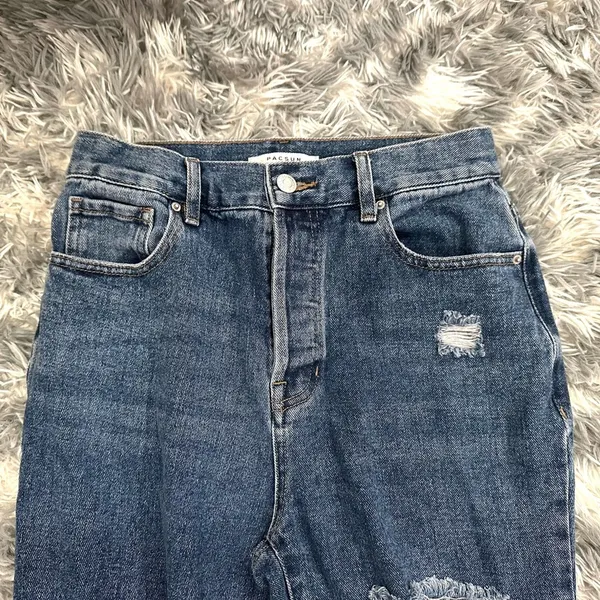 PacSun Medium Blue Distressed High Waisted Straight Leg Jeans - Image 4