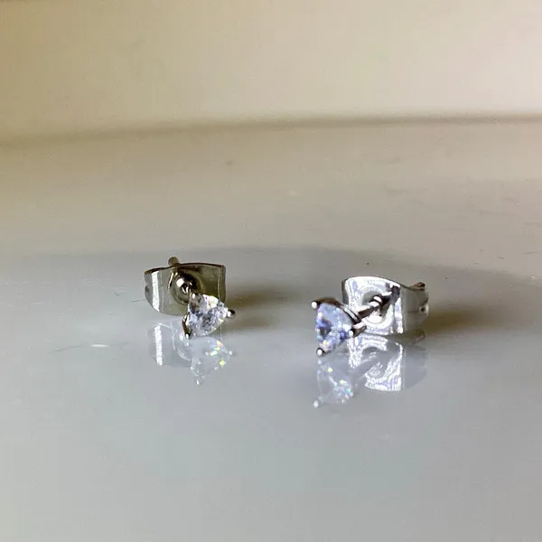 Small CZ Diamond Stud Earrings Silver - Image 3
