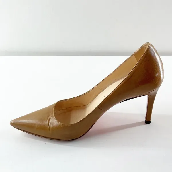Christian Louboutin Pigalle Pointed Toe Leather Heels Pumps Brown Tan Nude 6.5 - Image 7