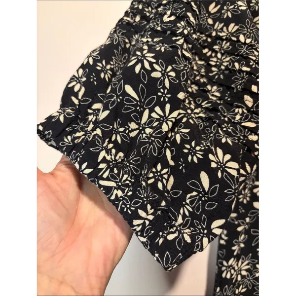 Free People Jessie Black Cream Ditzy Floral Smock Puff Sleeve Dress 90’s SZ 12 - Image 9