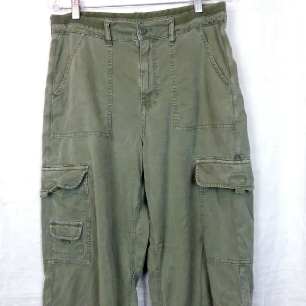 American Eagle Cargo Pants Womens 12 Green High Rise Wide Leg Stretch Utility - Image 3