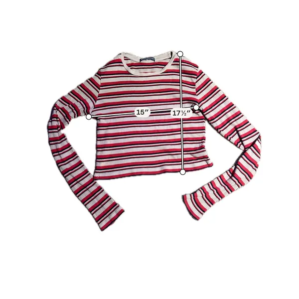 Brandy‎ Melville Striped Long Sleeve Top Red Black Cream Ribbed Crop Crew Neck - Image 3