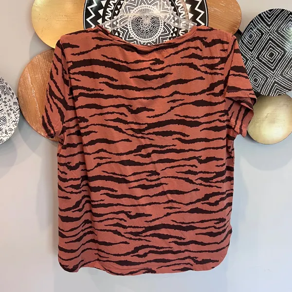 HM‎ Basics Womens Large Tiger Print Cotton Short Sleeve Tee Terracotta Black L - Image 3