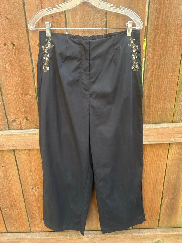 Disturbia Harmony Black Gothic Cropped Embroidered Trousers Size 8 NWT - Image 2