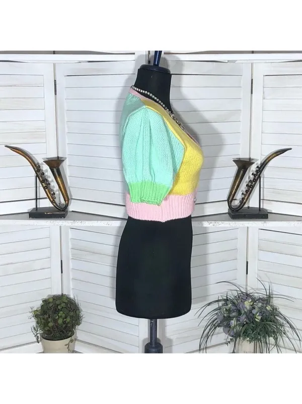Y2K cropped knit top color block feminine coquette fairy boho cute-goth festival - Image 4