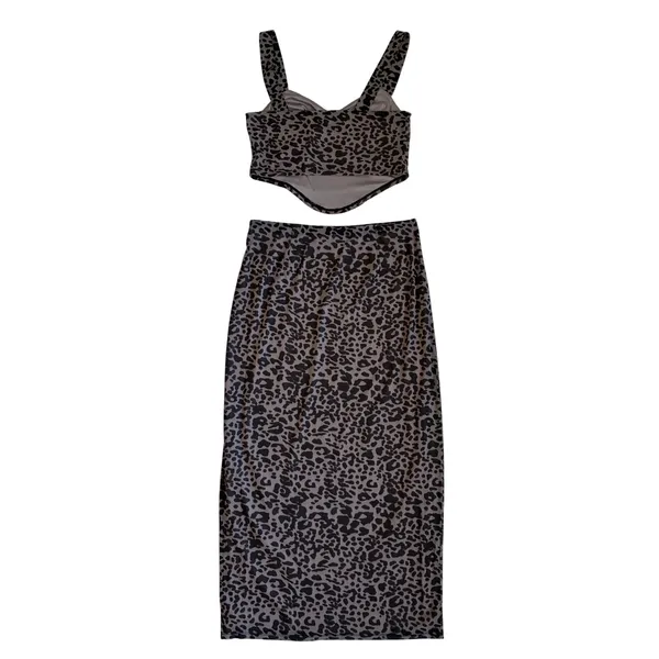 Brit The‎ Label Leopard Print Corset Top Midi Skirt 2 Piece Set Brown M - Image 2