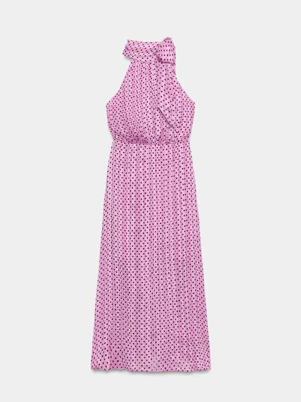 NWT Zara Polka Dot Halter Neckline Midi Pleated Satin Bloggers Fave Dress - Image 2
