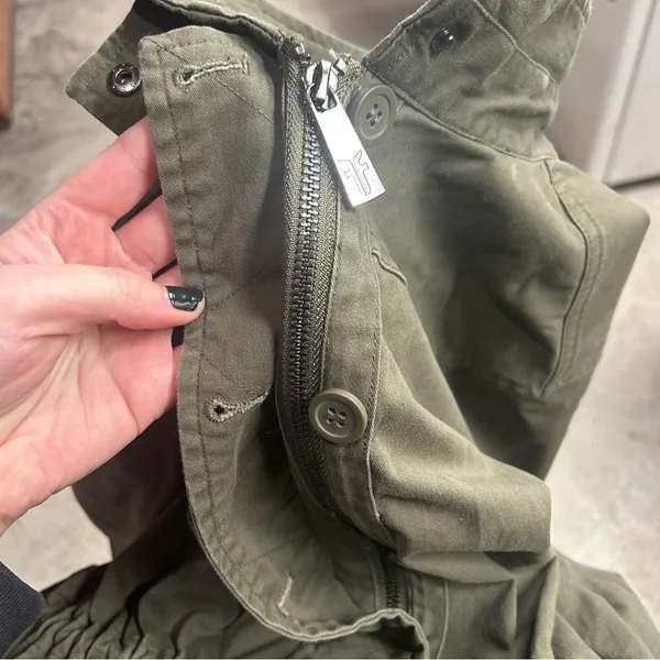 Frye Green Utility Jacket Cargo Full Zip Button Up Drawstring Waist Size XL - Image 2