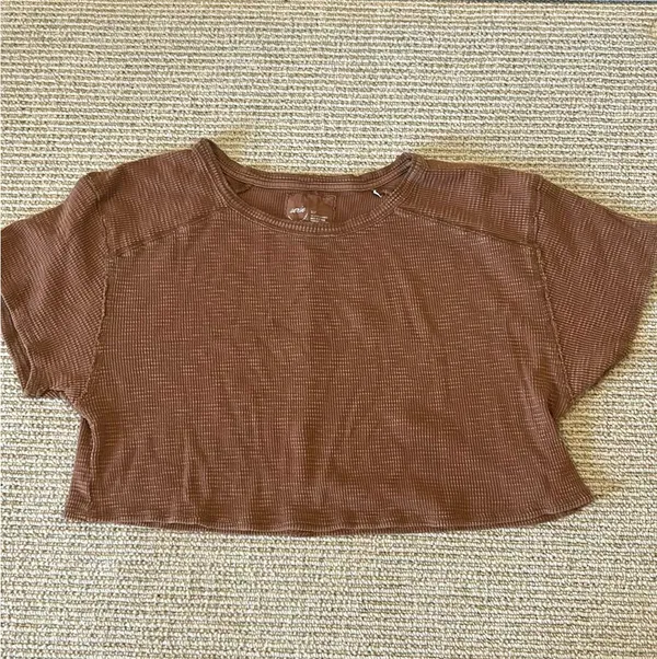 Aerie brown cropped waffle tee S - Image 2
