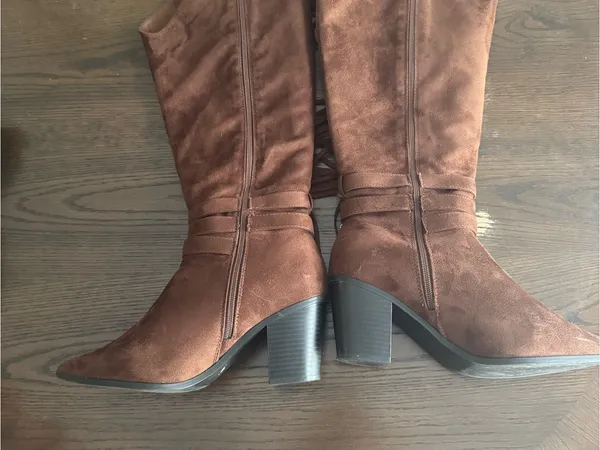 Cato Brown Suede Fringe Mid-Calf Heeled Boots - Image 3
