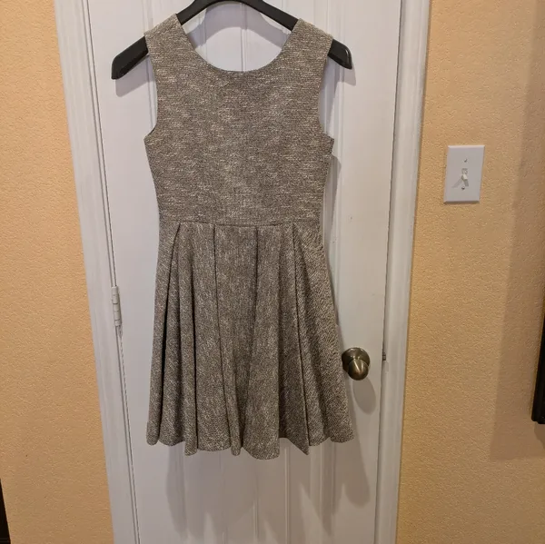 Anthropologie Paper Crown "Parkside" Sparkle Tweed Pleated Fit & Flare Dress S - Image 2
