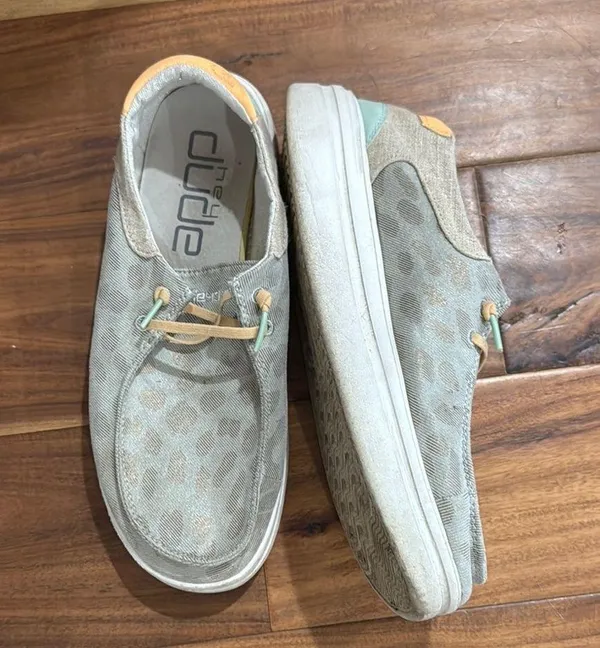 Hey Dude Gray and Tan Patterned Shoes - Image 3