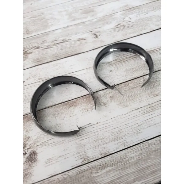 Large Dark Gray Metallic Hoops for Pierced Ears - Image 3
