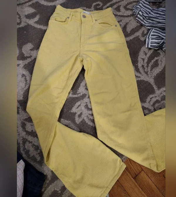 Zara yellow flare wide leg corduroy pants - Image 2